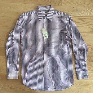 XS Uniqlo button down, pink and blue stripe